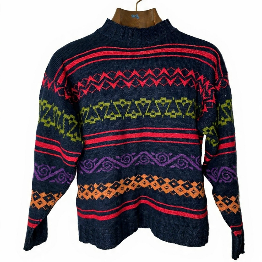 Aurielle Women's Vintage 80's Sweater‎ with Fair Isle Colorful Patterns USA